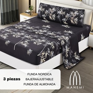 Set copripiumino 3 pezzi 100% poliestere con lenzuolo con angoli e federa, motivo vegetale, lavabile, biancheria da letto per la casa 100TC - Product Image 3