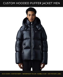 Veste matelassée à capuche personnalisée pour homme, veste d'hiver chaude en duvet de canard, imperméable, en nylon épais, rembourrée, logo OEM, étiquette privée - Product Image 4