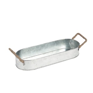 Plateau de service en métal galvanisé avec poignées Organisateur de rangement rectangulaire industriel rustique avec poignées en fer - Product Image 6