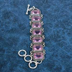 Pulsera de Plata de Ley 925 con Cuentas de Kunzita Rosa Brillante Hecha a Mano, Joyería de Piedras Preciosas Certificadas por GIA, Regalo de Lujo para Ella - Product Image 2