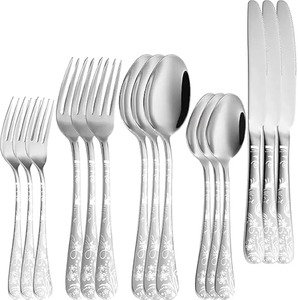 Haute qualité martelé argent or ustensiles de cuisine couteaux fourchettes cuillères ensemble couverts en acier inoxydable ensembles de couverts - Product Image 1