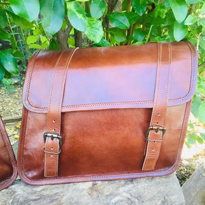 Grande paire de sacoches de vélo de style sport vintage droite et gauche avec logo personnalisé en cuir véritable sac de voyage pour moto - Product Image 1