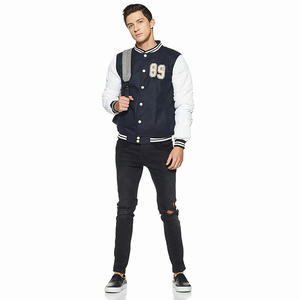 Vestes de baseball de qualité supérieure, corps en laine bleue, manches blanches, confortables, durables, personnalisées pour adultes - Product Image 3