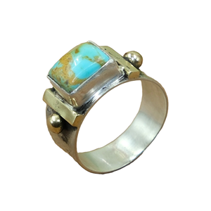 Bague turquoise bleue en argent sterling 925 avec anneau en laiton, bijoux turquoise, bague statement, bague en pierres précieuses, cadeau de Noël, bijoux - Product Image 1