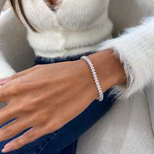 Black <b>Pearl</b> Jewels Luxury Shimmering 3.10 Ct Cut VS1 Lab Diamond Cluster Tennis <b>Bracelet</b> 14K White <b>Gold</b> IGI Certified Prong Set - Product Image 4