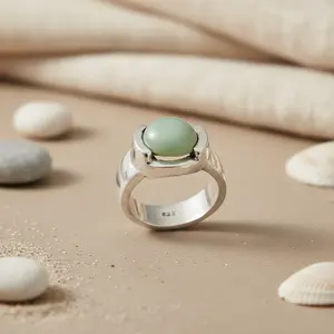 Women's 925 <b>Silver</b> Round Green Gemstone Cluster <b>Ring</b> 18K Rose Gold with Geometric <b>Statement</b> Design Daily Wear Fine Jewelry - Product Image 1