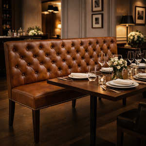 Banco de Comedor Chesterfield de Cuero Estilo Mediados de Siglo |   Asientos Personalizados para Bar y Comedor |   Tapicería en Colores y Tamaños Personalizados - Product Image 2