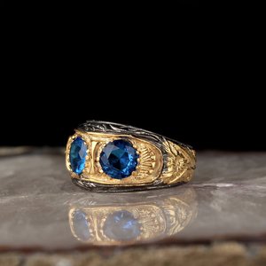New Arrival 925 Sterling Ottoman Style Men's Ring Rhodium & Gold Bi-color Turkey Origin Model RCEGYT-096 - Product Image 1