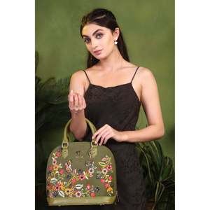 Sac à main de luxe en cuir végétalien, forme demi-lune, broderie crocodile, vert olive, capacité 1-1,9L, sans bandoulière, fermeture éclair, pour soirée et voyage - Product Image 6