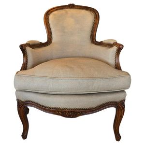 Fauteuil de canapé rembourré à une place en acajou sculpté de style rococo français Meubles de salon en tissu beige classique - Product Image 1
