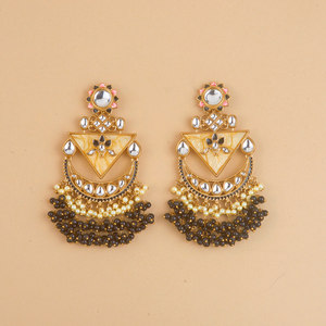 New Popular Indo Western Fashion Chandelier <b>Earrings</b> <b>Mother</b> <b>of</b> <b>Pearl</b> with Elegant Mehndi Plating - Product Image 1