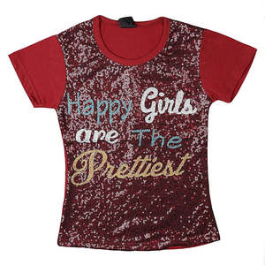 เสื้อยืดเด็กผู้หญิงลายซีเควนซ์ - สีน้ำตาลแดง - Product Image 1