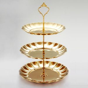 Soporte de pastel de bodas dorado de 3 niveles de alta calidad, placa redonda de latón de Metal de último diseño con borde giratorio para postres y pasteles - Product Image 2