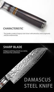Venta al por mayor personalizado calidad superior OEM ODM servicio japonés hoja fija afilada mango de madera de acero de Damasco cuchillo de cocina Chef - Product Image 3