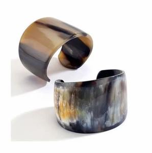 Horn Cuff <b>Bracelet</b> Natural Horn Color Buffalo Horn Bangle with beaded Agate Design Stylish Animal Style - Product Image 4
