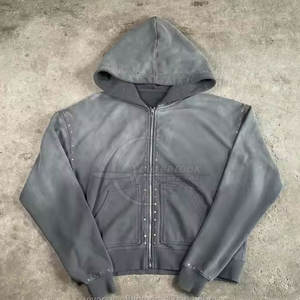 Nouveau design à la mode votre propre logo hommes survêtements avec fermeture éclair le plus chaud lavage à l'acide strass survêtement pour hommes - Product Image 3