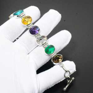 สร้อยข้อมือเงินแท้ 925 ประดับพลอยหลากชนิดแบบวินเทจ ดีไซน์สวยหรู เหมาะสำหรับเป็นของขวัญสำหรับผู้หญิงในโอกาสแต่งงานและวันครบรอบ - Product Image 3