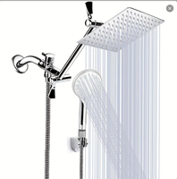 Pommeau de Douche Haute Pression 8'' Effet Pluie en Acier Inoxydable/Ensemble Douchette à Main avec Valve Céramique, Tuyau de 58'' Anti-Fuite et Bras Design Moderne