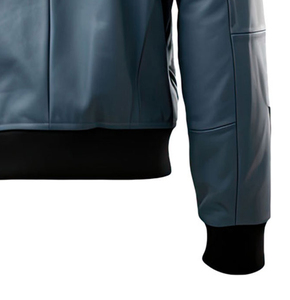 เสื้อแจ็กเก็ตหนังแกะแท้สีเทาสีฟ้าใหม่มีสไตล์ปกเสื้อถักเข้ารูปแบบรูดซิปขึ้นเอง - Product Image 6