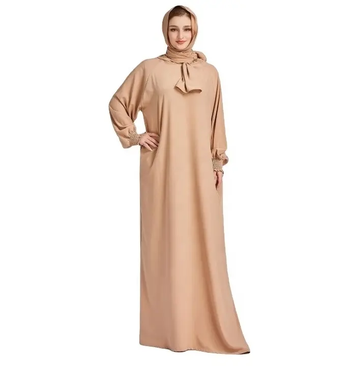 Katı renk yeni varış tarzı bayanlar Abaya uzun kollu müslüman kadınlar Abaya özelleştirilmiş tasarım manşetleri kadınlar müslüman elbise Abaya