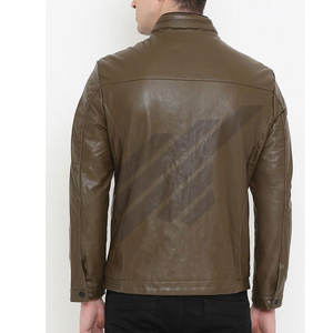 แจ็กเก็ตหนังผู้ชายกันลมและกันน้ำมีปกตั้ง - Product Image 4