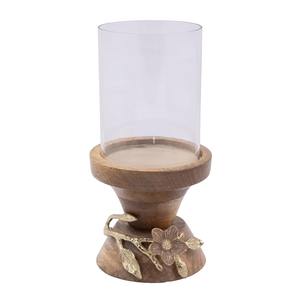 Porte-bougie en bois avec accent floral en métal, parfait pour la décoration intérieure, le style du rebord de fenêtre et l'usage décoratif quotidien - Product Image 5