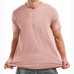 Venta al por mayor de camisetas con cuello en V personalizado liso 100% algodón 180GSM camisetas Unisex de gran tamaño a granel camisetas personalizadas para hombres - Product Image 1