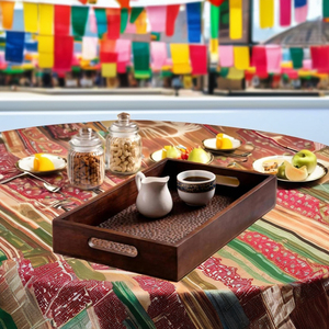 Plato de bandeja con patrón de martillo de madera para servir con asas, tablero de nuevo estilo para uso doméstico en Hotel para Ramadán, boda, Diwali - Product Image 6