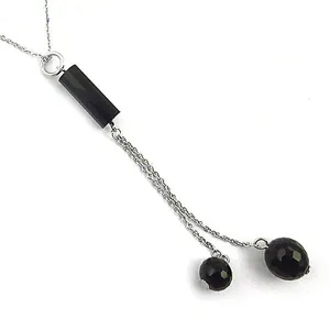 Collier pendentif en argent 925 pour femme, onyx, rhodié, minimaliste, géométrique, bijoux orthodoxes avec zircon d'eau douce, diamant - Product Image 2