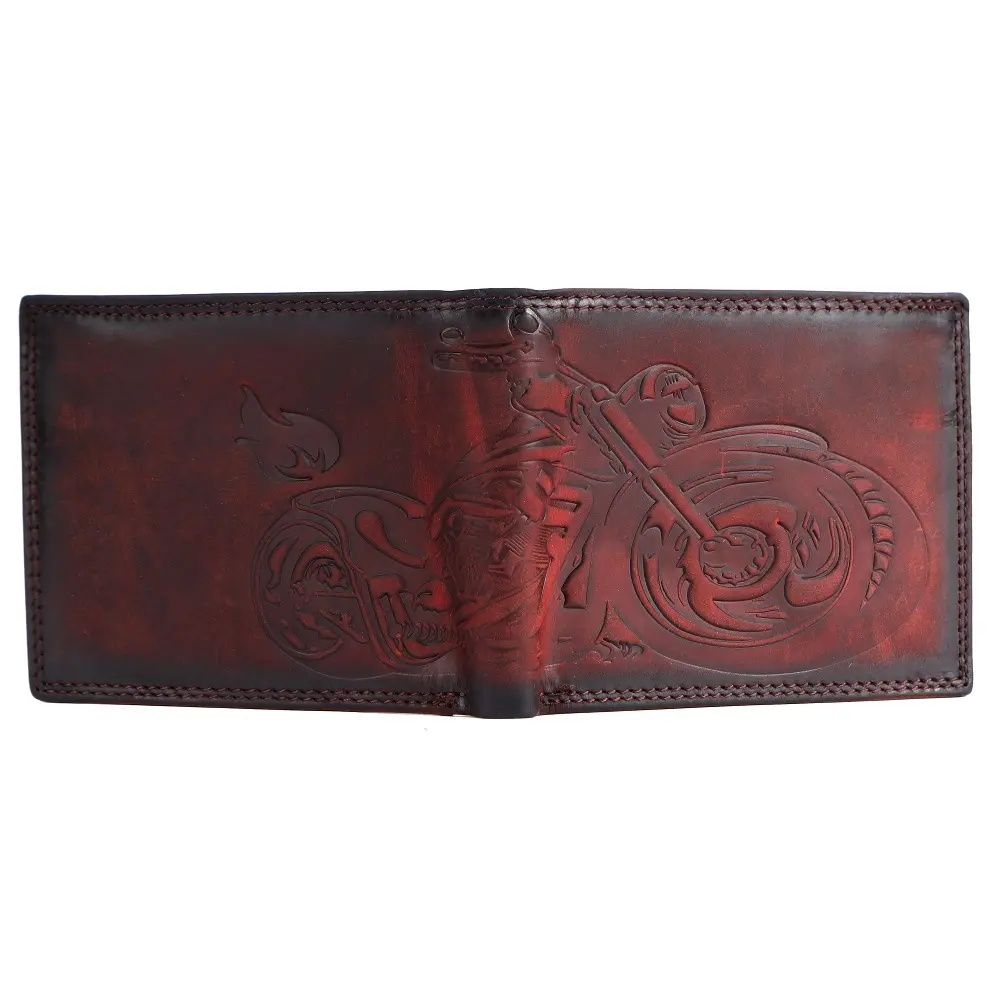 Vintage Pure Leather High Quality Biker Men's Genuine Leather Wallet Bifold Money Card Holder Wallet RFID Spray Design Wallets