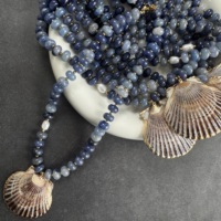 Collier personnalisé style plage en pierre naturelle, pendentif coquillage, perles de pierres précieuses, réglable, bijoux pour femme, collection de vacances