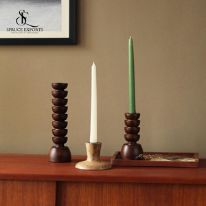 Elegante decoración navideña, pilar de madera de mango, soporte para velas, acabado en nogal, decoración multiusos para el hogar - Product Image 2