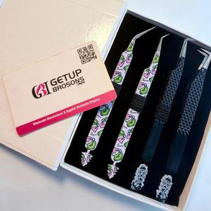 Wholesale GETUP BROSONS IMPEX 4Pcs Set Custom Printed Stainless Steel Anti-Static Fine Tip Eyelash Extension Tweezers Smooth - Product Image 5