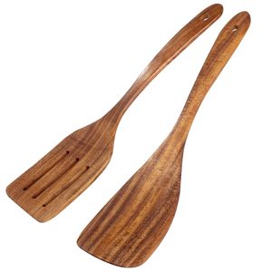 Spatule en bois, manche long, spatule plate pour frire, cuillères en bois faites à la main, cuillères à dessert, cuillères à riz, design moderne écologique - Product Image 1