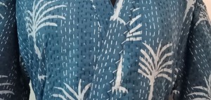 Handmade Cotton Varsity <b>Jacket</b> New Indigo Kantha Quilted Design Winter Wear <b>Kimono</b> Indian Canvas Puffer <b>Jacket</b> Finished Letter - Product Image 4