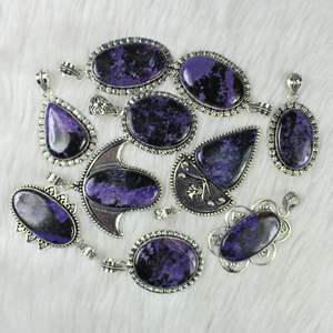 เครื่องประดับจี้อัญมณี Charoite สีม่วงสร้อยคอจี้คอลเลต์ดีไซน์เนอร์ขัดเงาเรียบ - Product Image 3