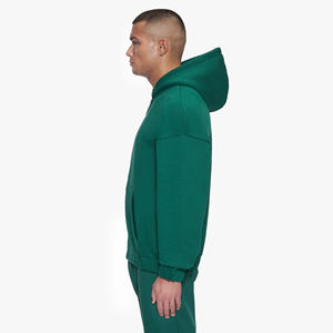 Sweat à capuche zippé oversize personnalisé pour homme, en coton épais, polaire d'hiver, uni, coupe ample, avec impression en relief, entièrement zippé, avec poche - Product Image 2