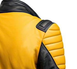 Veste en cuir véritable hommes en peau de mouton véritable Moto revers col asymétrique fermeture éclair hiver Punk doux matelassé Scooter veste en cuir - Product Image 3