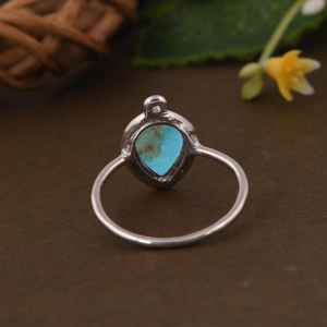 Anillo de Boda de Plata de Ley con Turquesa Kingman en Forma de Lágrima, Estilo Boho Suroeste, Joyería de Lujo con Piedra Natural para Mujer - Product Image 2