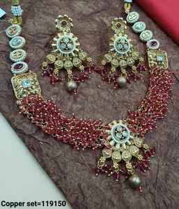 INDIAN TRADITIONAL <b>and</b> FASHIONABLE COPPER JEWELLERY BRIDAL WEDDING JEWELLERY <b>SET</b> for WOMEN <b>EARRINGS</b> <b>and</b> <b>NECKLACE</b> <b>SET</b> - Product Image 3