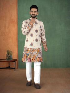 Kurta ชุดนอนพิมพ์ลายและปักผ้าเรยอนสำหรับงานเทศกาลผู้ผลิตและผู้จัดจำหน่ายจากอินเดียในอัตราที่ต่ำที่สุด - Product Image 3