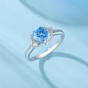 Jeulia <b>Wave</b> Design Three Stone Heart Promise <b>Ring</b> Sterling <b>Silver</b> with Rhodium Plated Birthstone Setting - Product Image 6