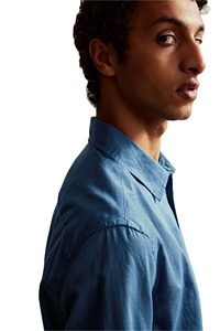 Chemises à col à manches longues texturées en mélange de coton et de lin Coupe régulière Qualité supérieure Marque personnalisée Top pour hommes Tendance Comfort Wear - Product Image 3