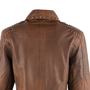 Chaquetas cortas de color personalizadas para mujer Chaqueta corta de moda con tachuelas de moto transpirables de cuero con rompevientos - Product Image 3