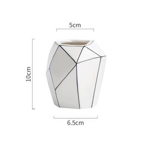 Jarrón de mesa geométrico de cerámica de estilo minimalista moderno de líneas de cuadrícula de pintura a mano de plata blanca para boda - Product Image 6