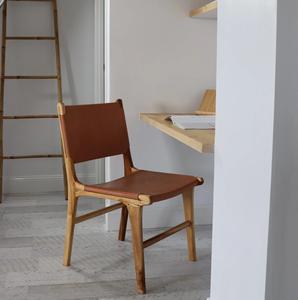 Teak <b>Wood</b> Dining Chair with Leather Made in Indonesia Furniture - Product Image 6