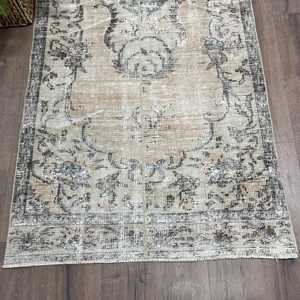 Vintage <b>Runner</b> Rug 3.37x8.7 ft, Gray <b>Black</b> Abstract Rug Wool - Product Image 2