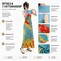Jupe longue plissée taille haute style chinois imprimée sur mesure, en polyester, pour femme, fabrication OEM, usine de vêtements