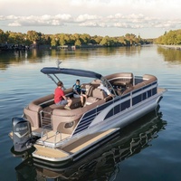 Bateau ponton en aluminium soudé avec moteur, pour la pêche récréative familiale, sièges de fête, mobilier de bar, remorque, moteur hors-bord, loisirs marins