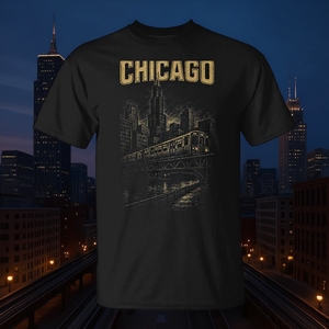 เสื้อยืดวินเทจ Chicago Skyline Urban Rail คอกลม แขนสั้น สำหรับผู้ใหญ่ ทั้งชายและหญิง เสื้อผ้าส่งเสริมการขาย - Product Image 4